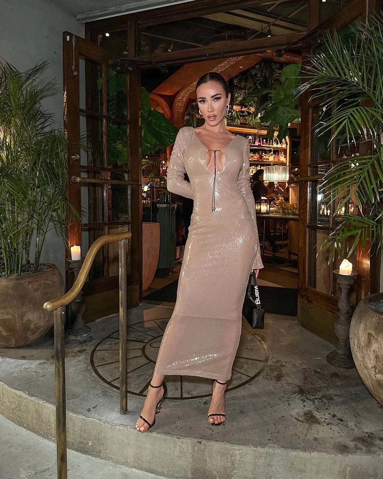 CHLOI LACE UP SEQUIN DRESS