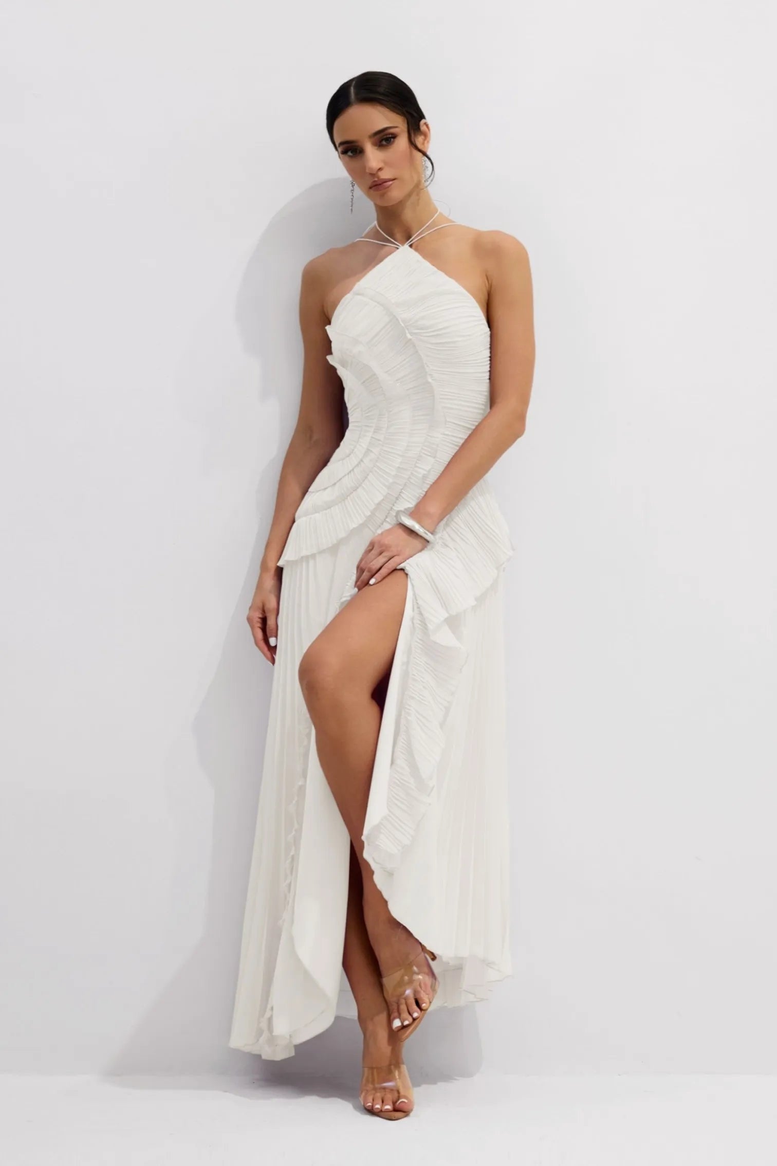 aria cut out maxi dress white Vestido Maxi Con Abertura Aria - Blanco