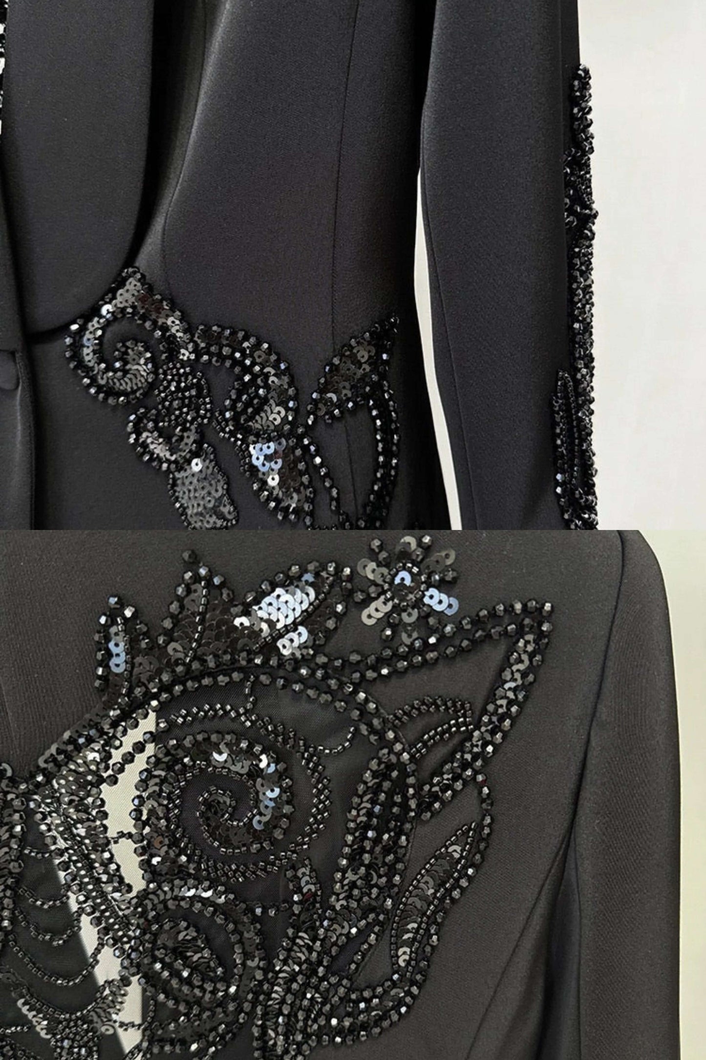 MILA EMBELLISHED BLAZER & SHEER WIDE-LEG PANT SET