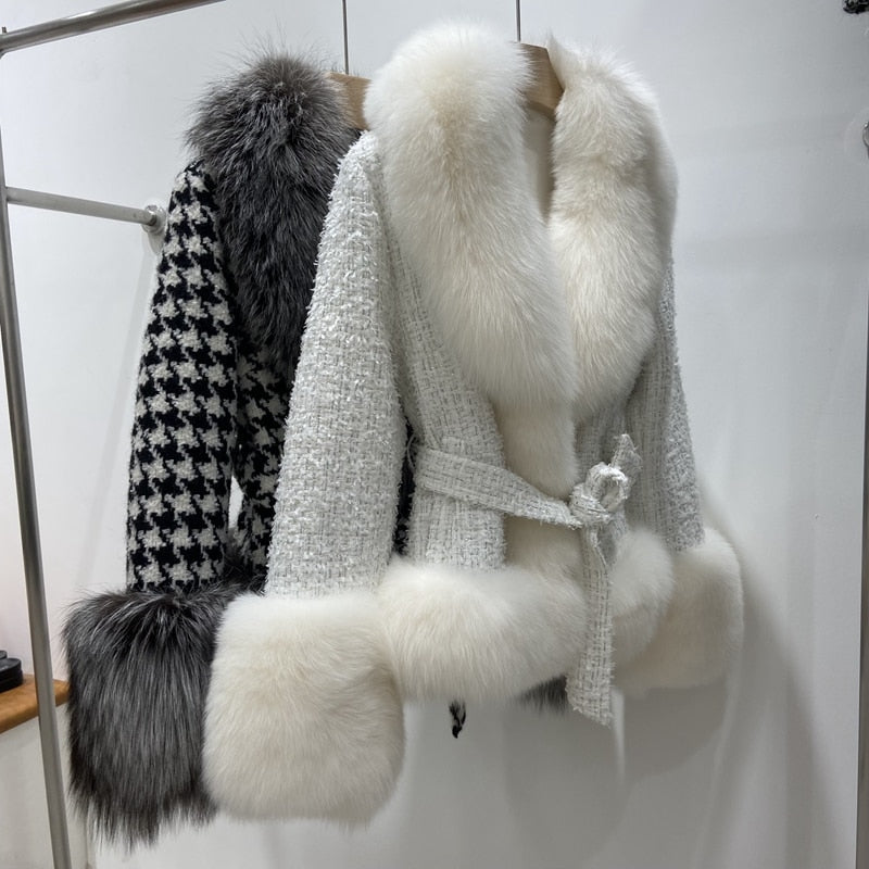 BRINLEY TWEED FUR COAT