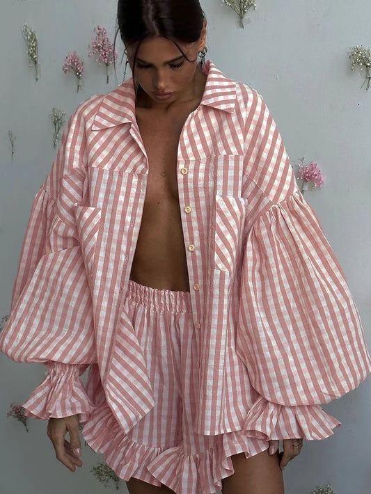 METJU PLAID TWO PIECE SET