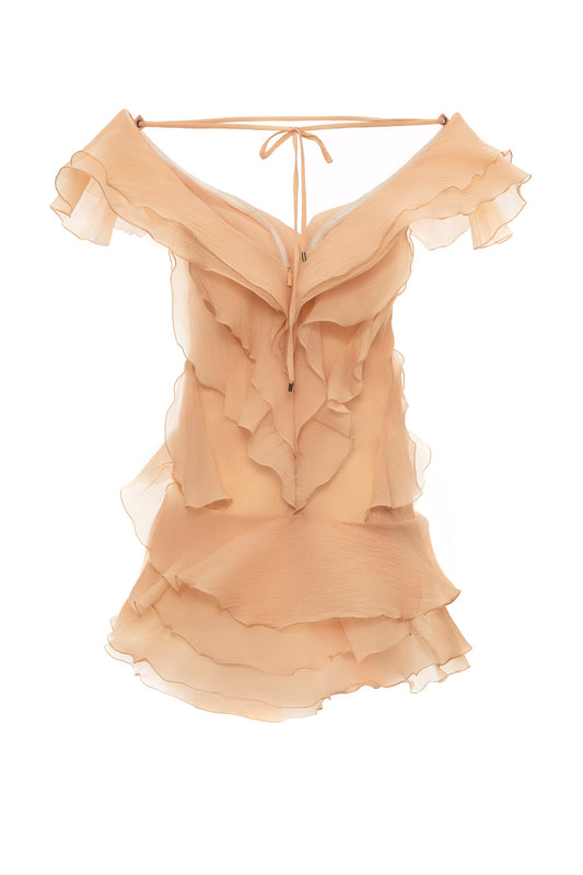 MILANO RUFFLE MINI DRESS APRICOT