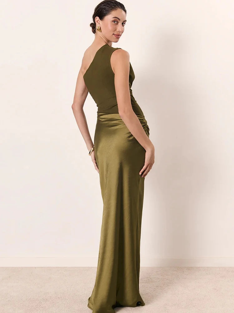 PAULINA SATIN ONE SHOULDER DRESS