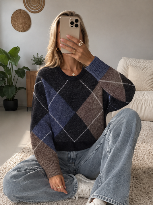 Alene Oversized Argyle Knit Sweater