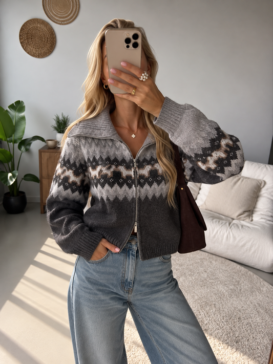Aurora Nordic Fair Isle Zip-Up Cardigan