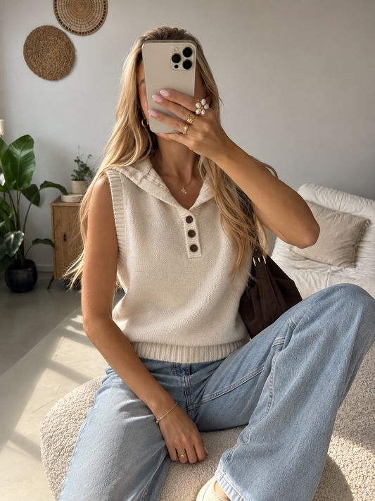 Anna Vintage Casual Hooded Knit Vest
