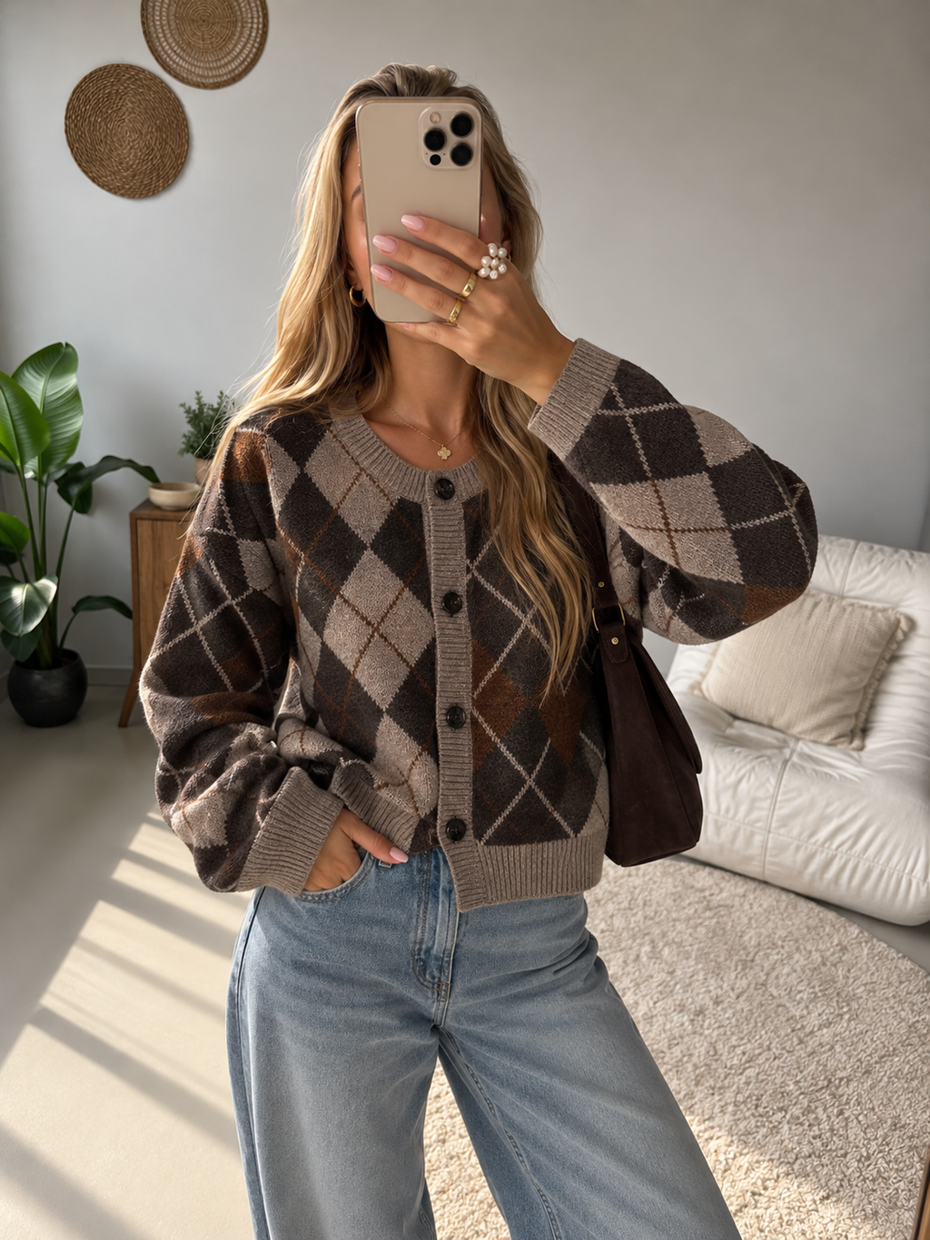 Dani Argyle Knit Cardigan