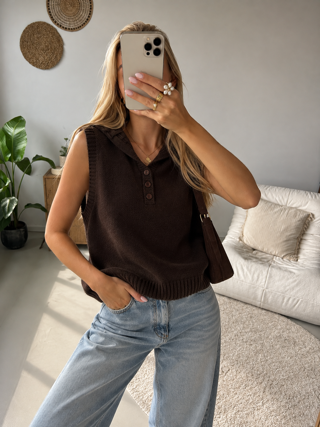 Anna Vintage Casual Hooded Knit Vest