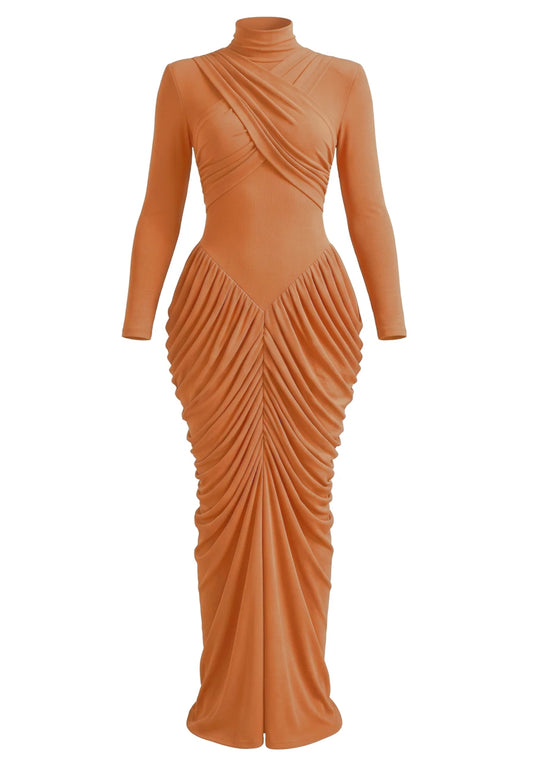 Aria Long Sleeve Draped Maxi Dress Orange