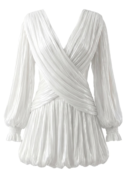 Mila Pleated Wrap Mini Dress White