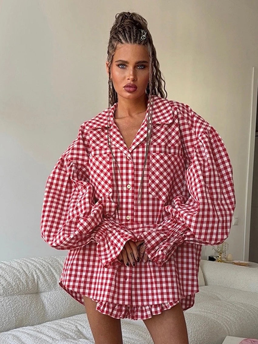 METJU PLAID TWO PIECE SET