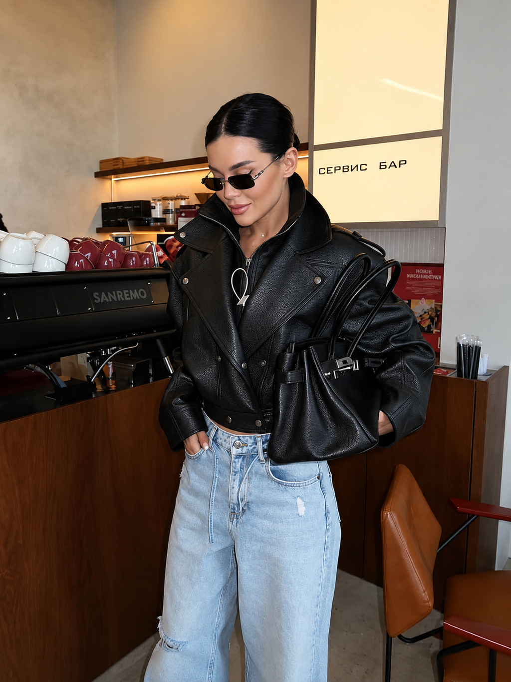 FALEN FAUX LEATHER LACE UP JACKET