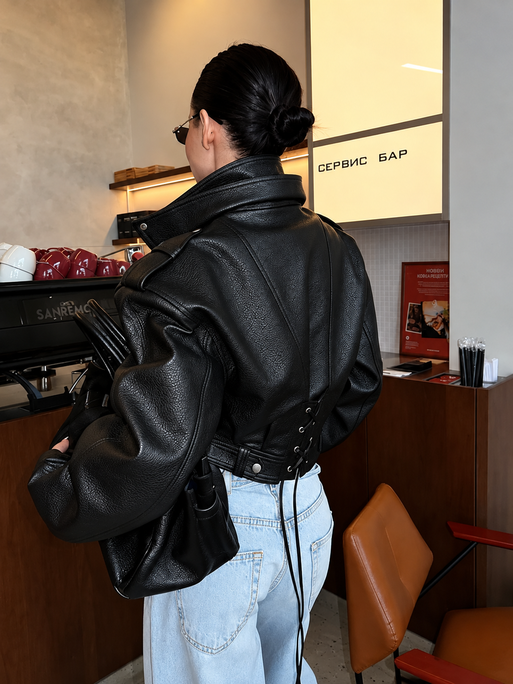 FALEN FAUX LEATHER LACE UP JACKET