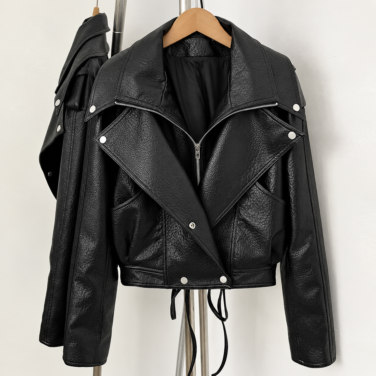 FALEN FAUX LEATHER LACE UP JACKET