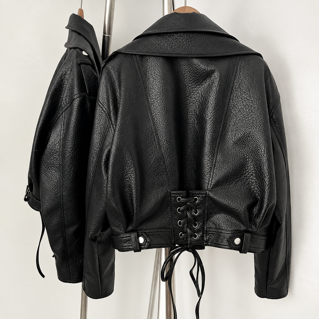 FALEN FAUX LEATHER LACE UP JACKET