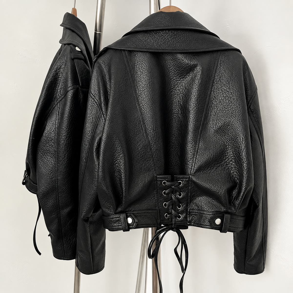 FALEN FAUX LEATHER LACE UP JACKET