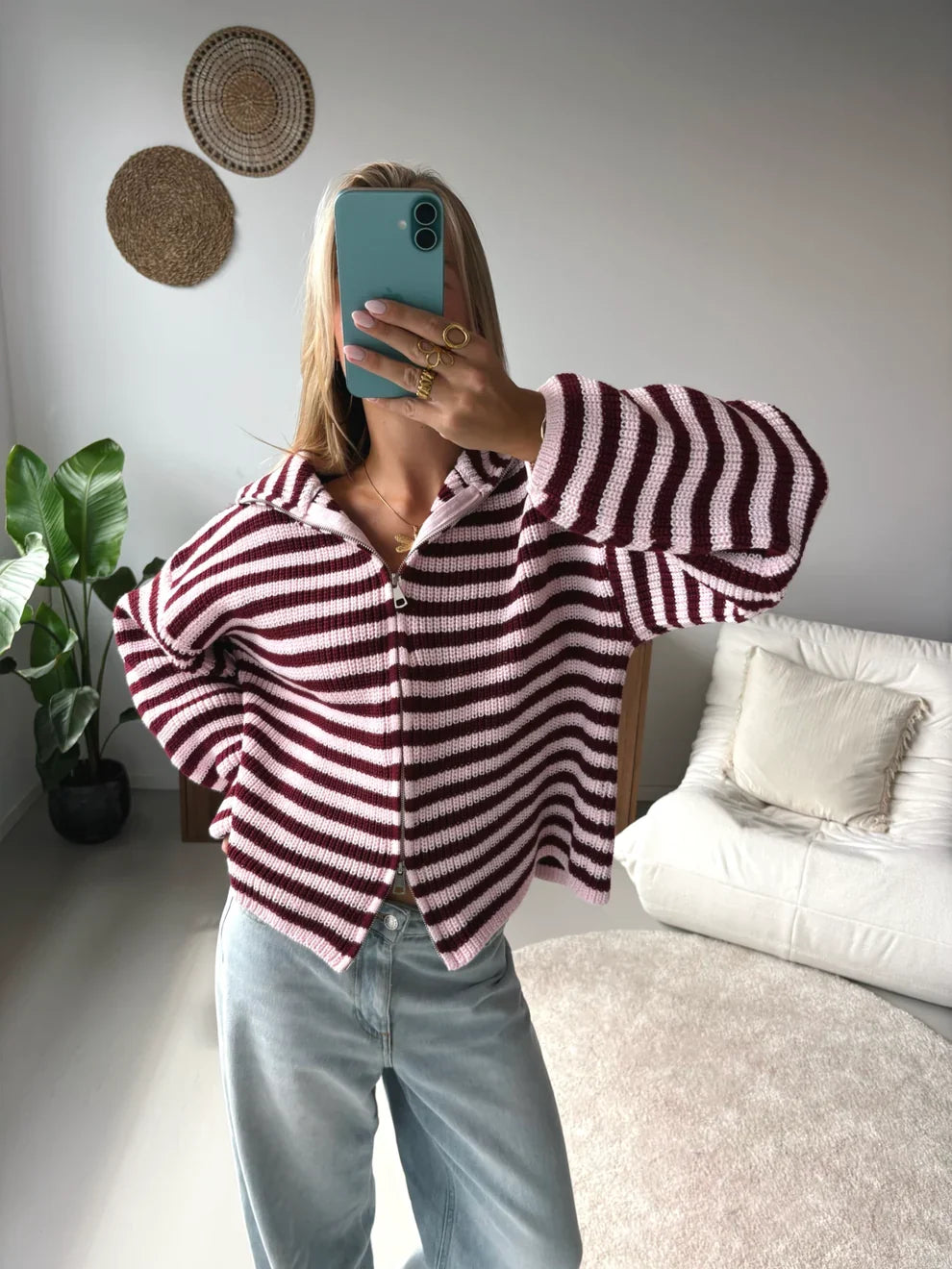 Maia Zip Up Striped Cardigan