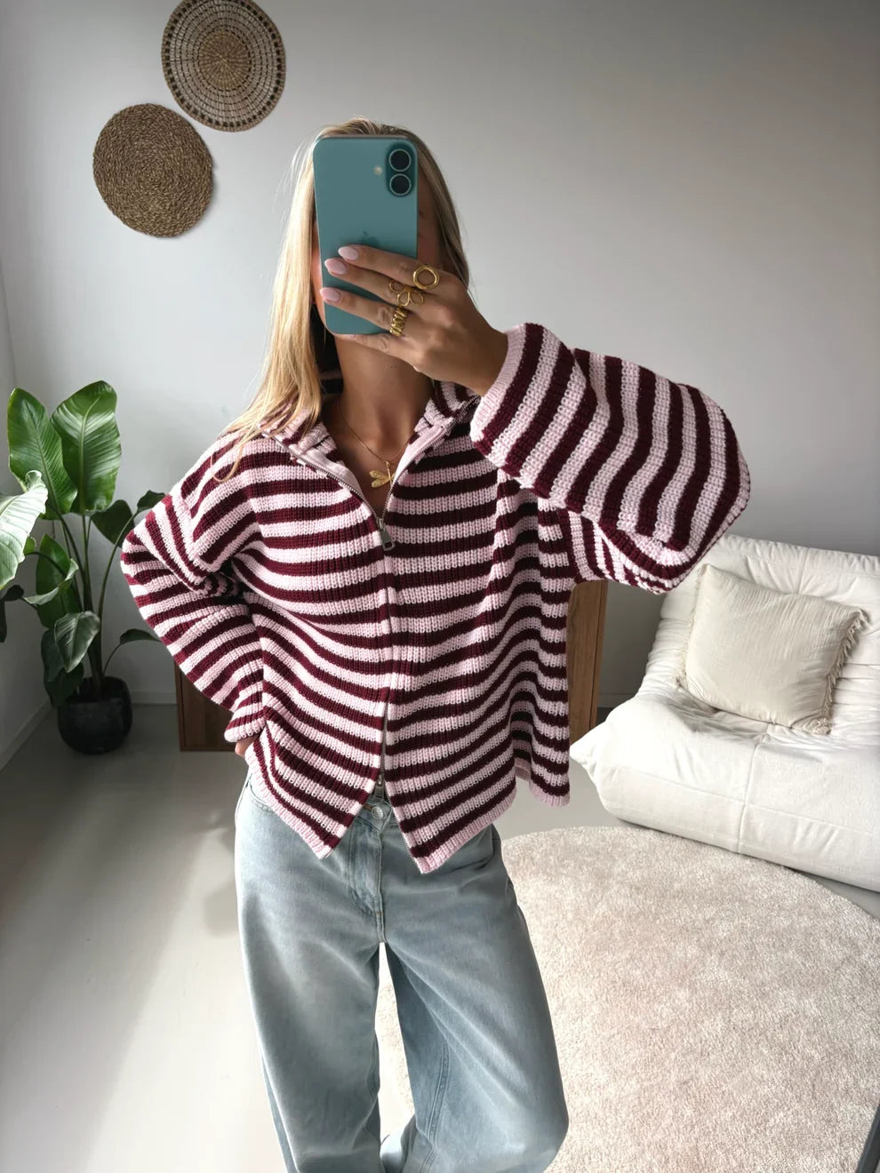 Maia Zip Up Striped Cardigan