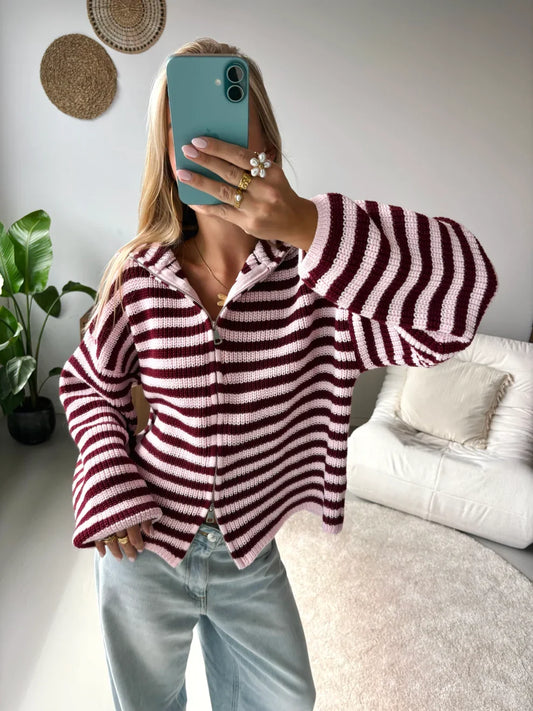 Maia Zip Up Striped Cardigan