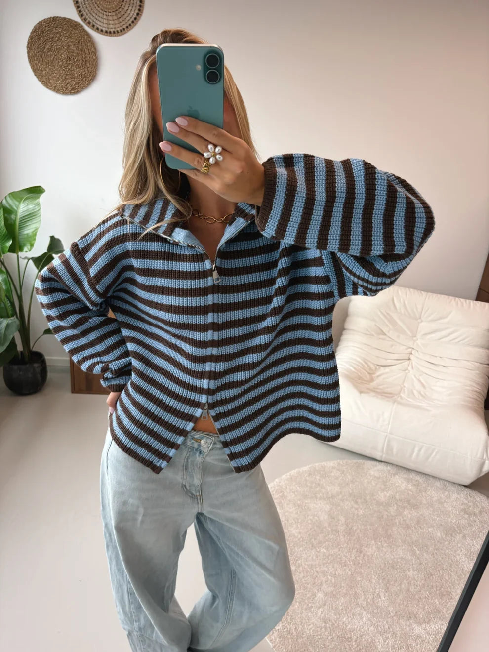 Maia Zip Up Striped Cardigan