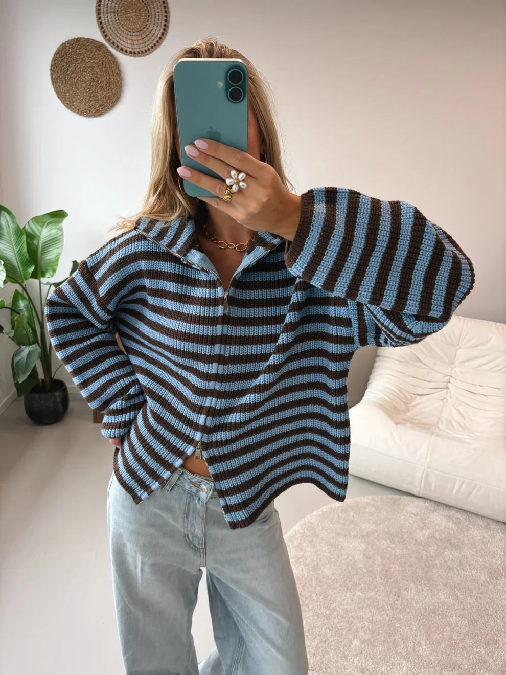 Maia Zip Up Striped Cardigan