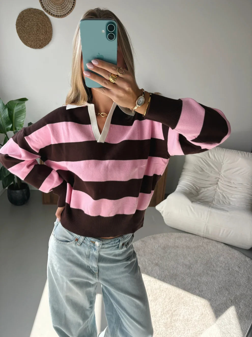 Maia Polo Striped Sweater