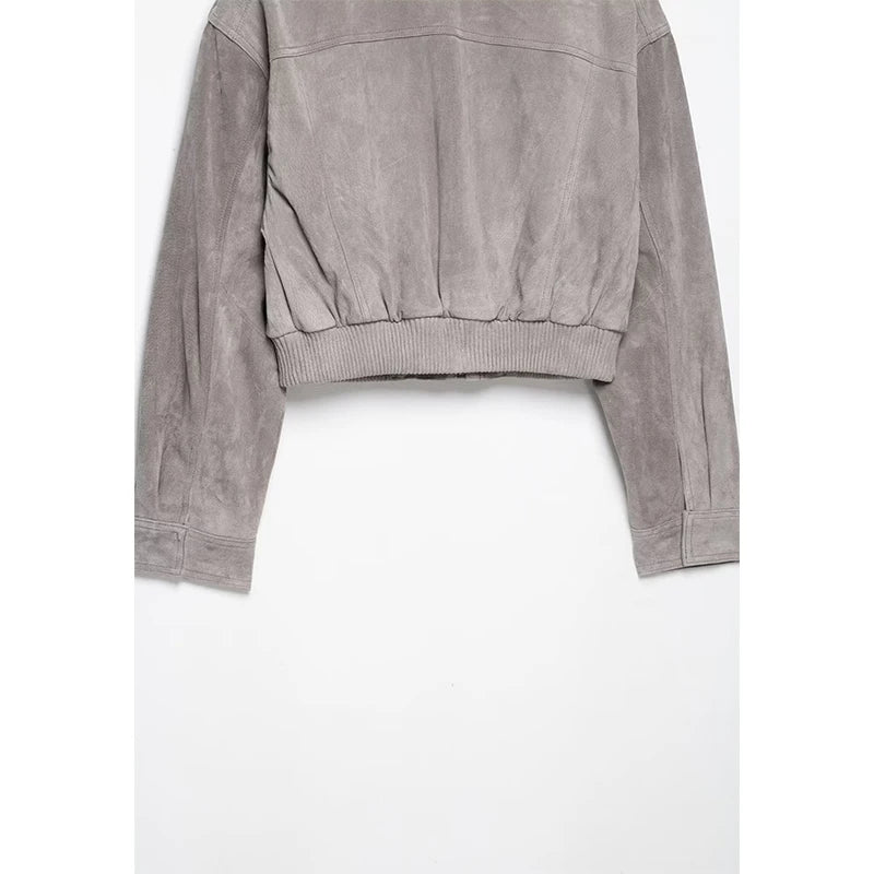 Hannah Cropped Suede Bomber Jacket