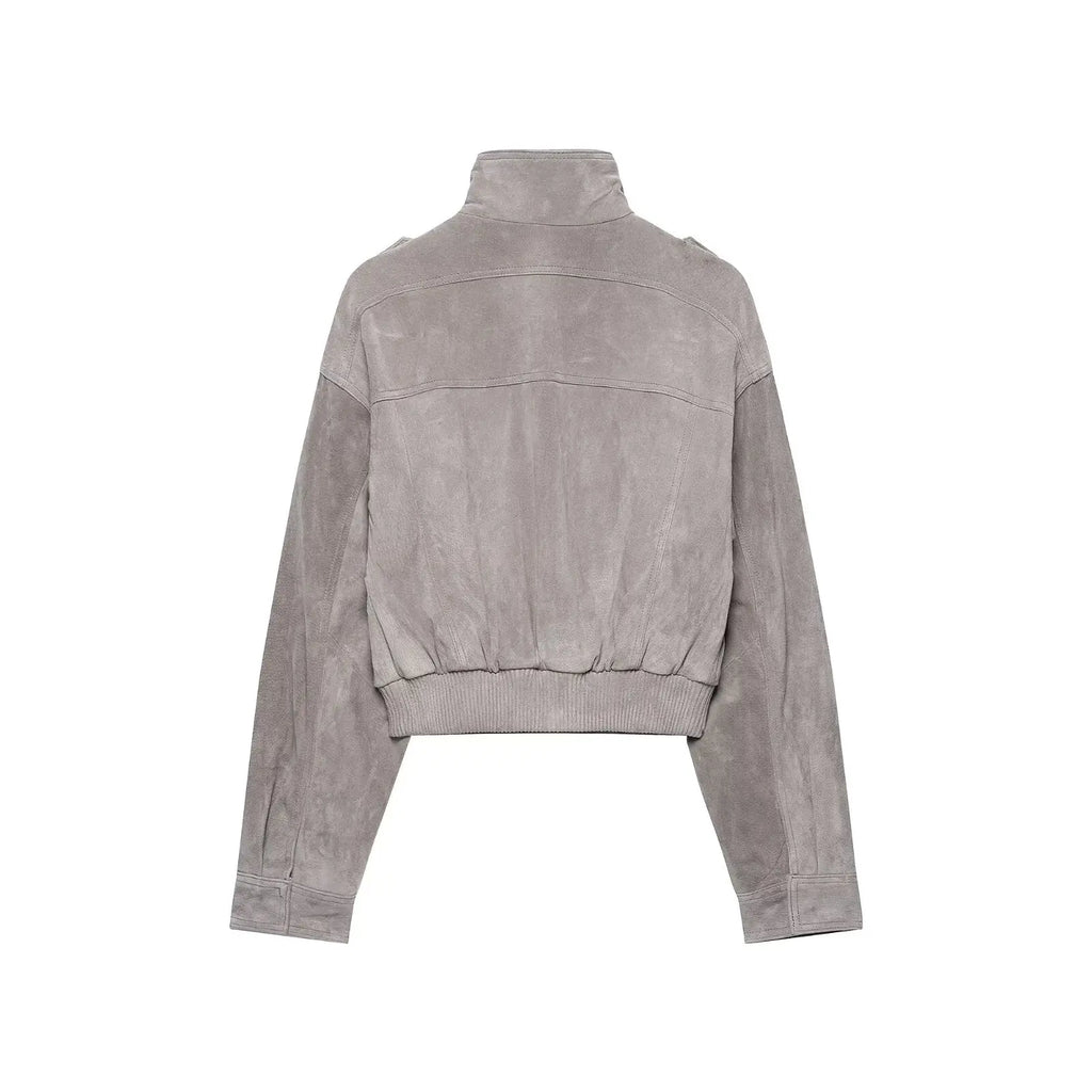 Hannah Cropped Suede Bomber Jacket