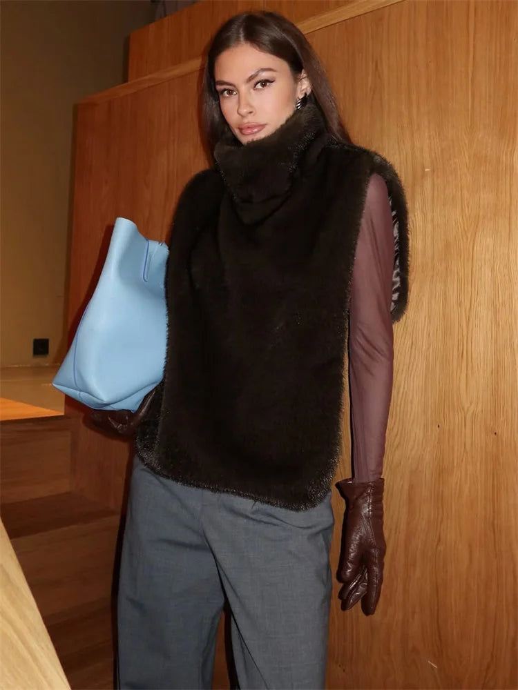 HARLI FAUX FUR TURTLENECK VEST