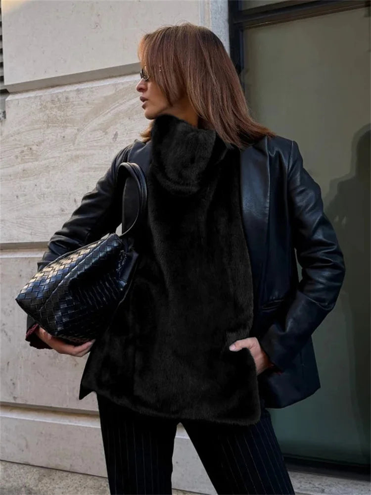 HARLI FAUX FUR TURTLENECK VEST