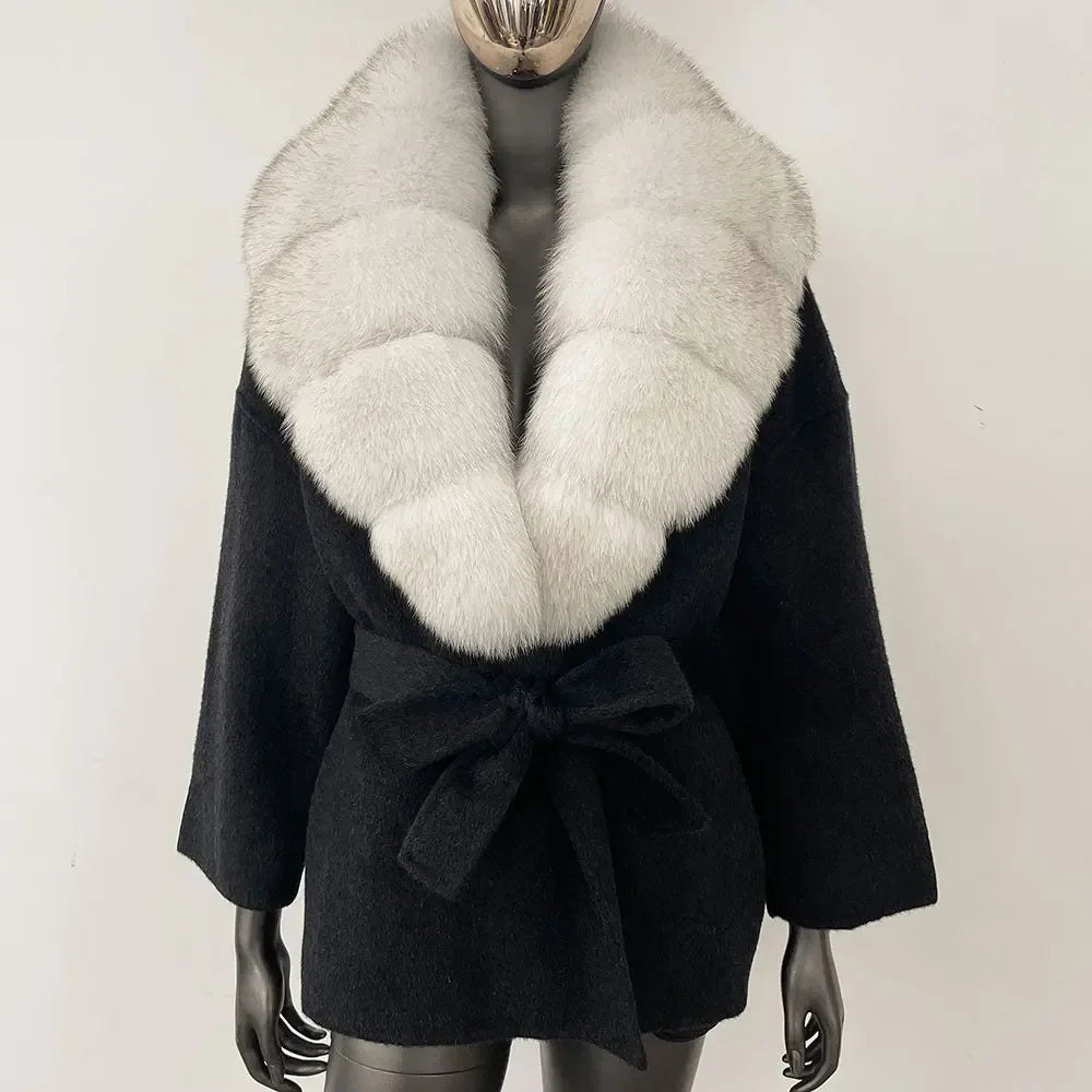 LOLA WOOL BLEND FOX FUR COAT