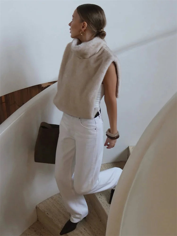 HARLI FAUX FUR TURTLENECK VEST