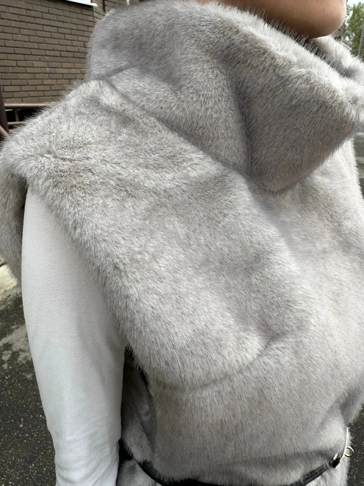 HARLI FAUX FUR TURTLENECK VEST