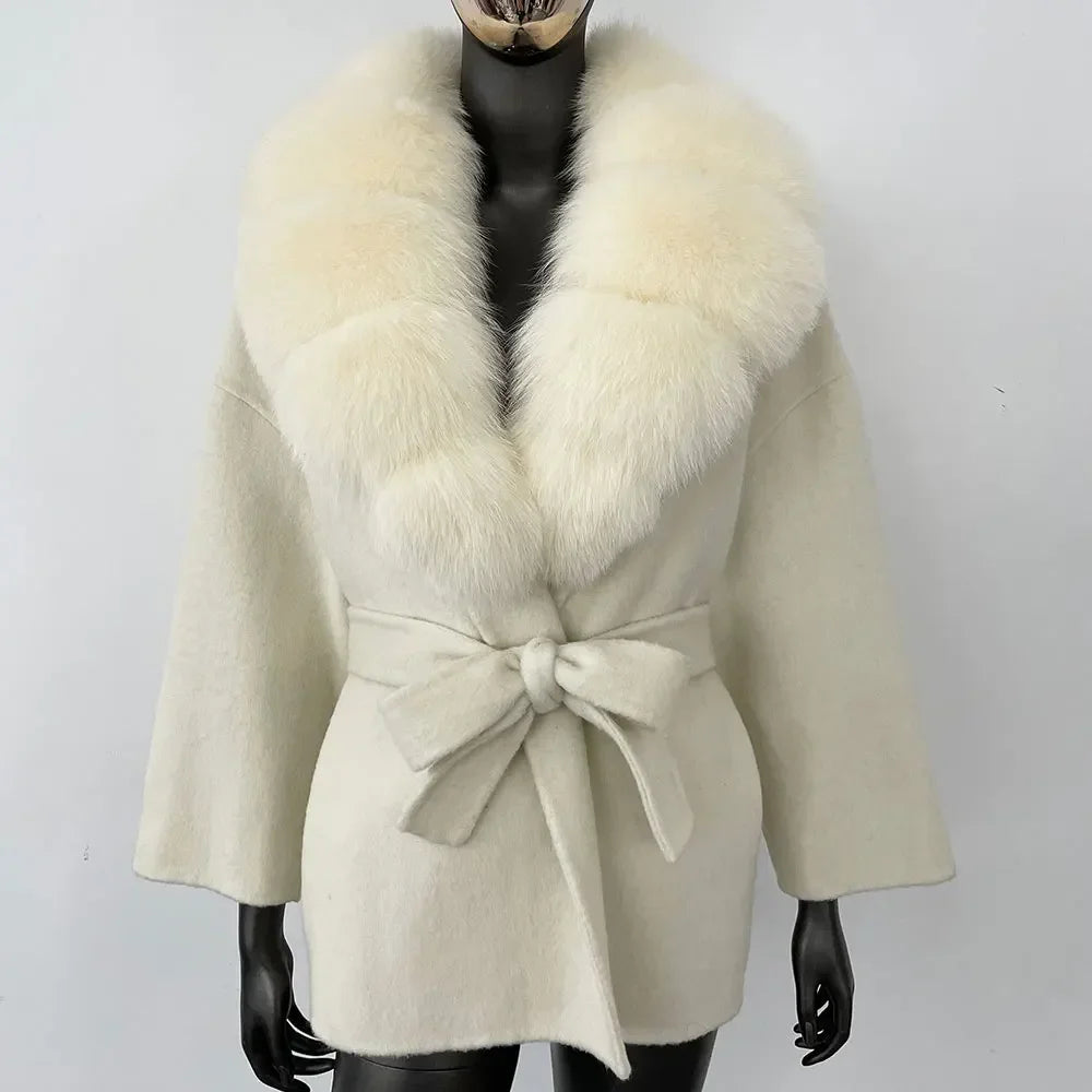 LOLA WOOL BLEND FOX FUR COAT
