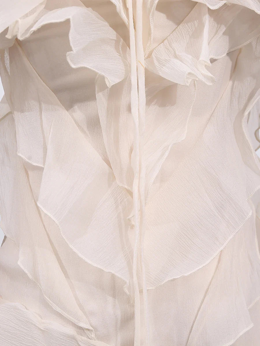 MILANO RUFFLE MINI DRESS CHAMPAGNE