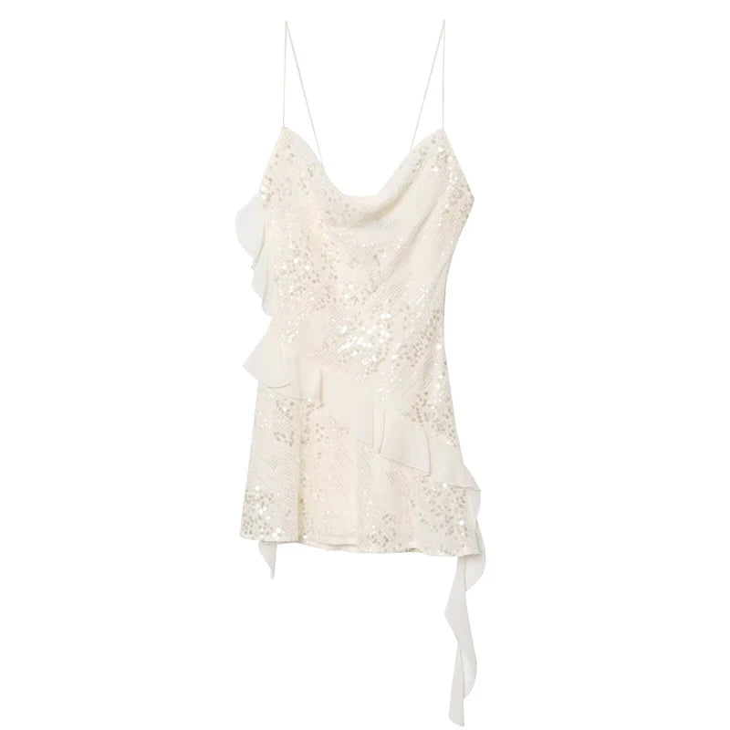 LELI SEQUIN RUFFLE MINI DRESS