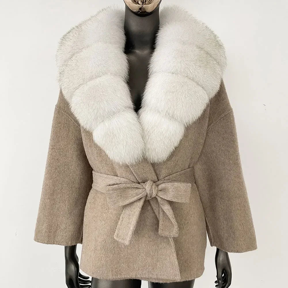 LOLA WOOL BLEND FOX FUR COAT