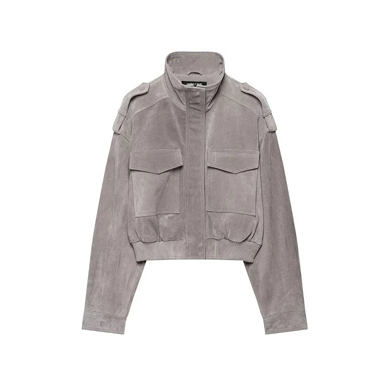 Hannah Cropped Suede Bomber Jacket