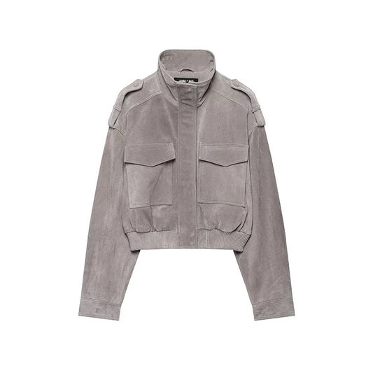 Hannah Cropped Suede Bomber Jacket