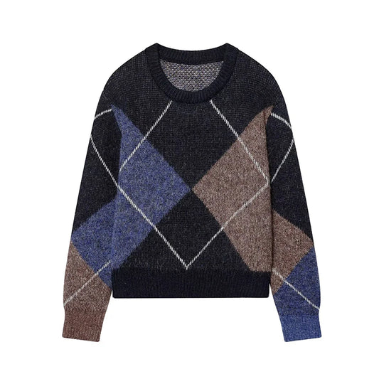 Alene Oversized Argyle Knit Sweater