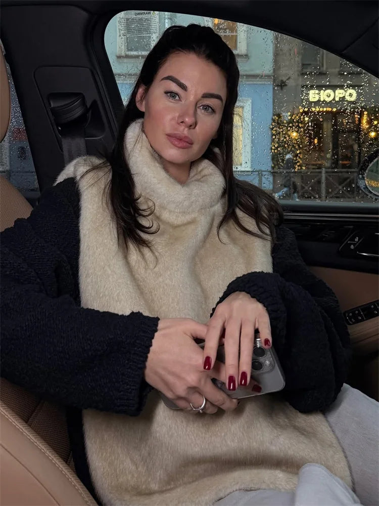 HARLI FAUX FUR TURTLENECK VEST