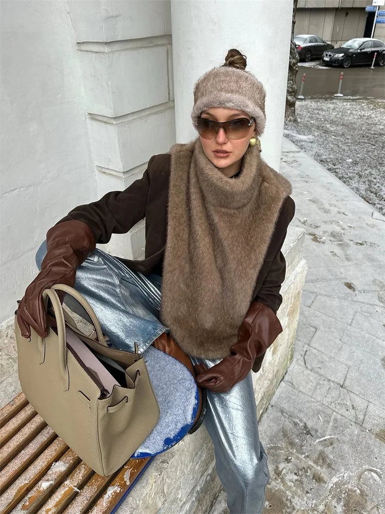 HARLI FAUX FUR TURTLENECK VEST