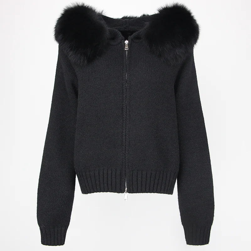 ANAES FOX FUR CARDIGAN JACKET