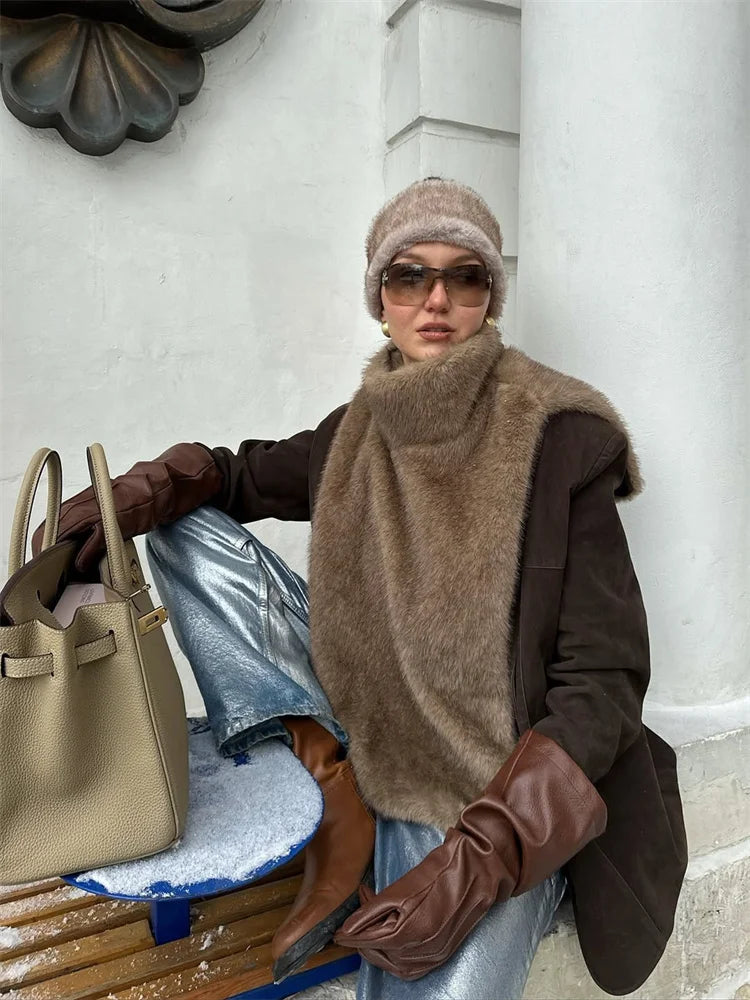 HARLI FAUX FUR TURTLENECK VEST