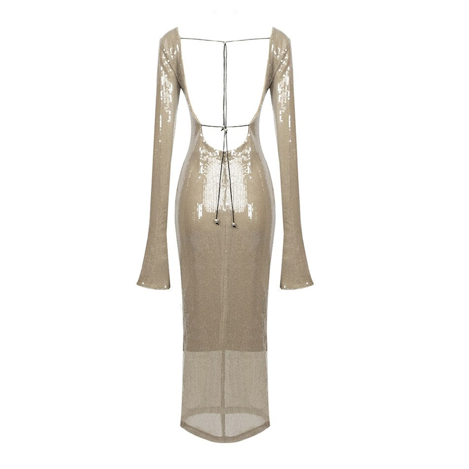 CHLOI LACE UP SEQUIN DRESS
