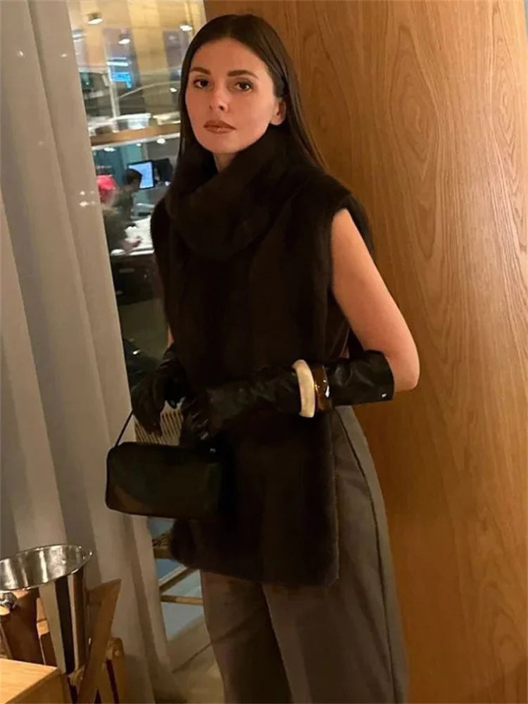 HARLI FAUX FUR TURTLENECK VEST