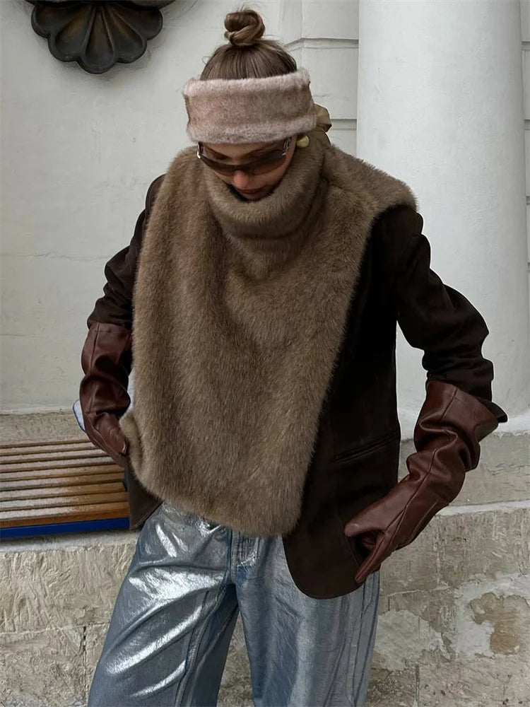 HARLI FAUX FUR TURTLENECK VEST