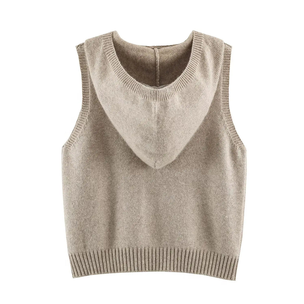 Anna Vintage Casual Hooded Knit Vest