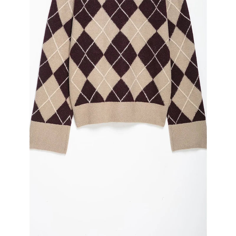 Maida Argyle Knit Crewneck Sweater