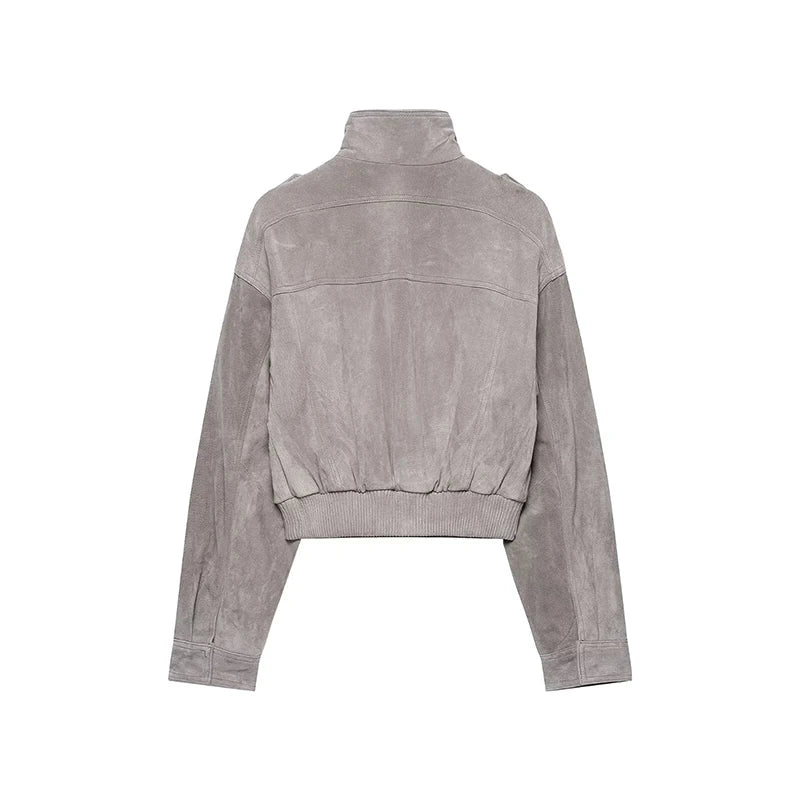 Hannah Cropped Suede Bomber Jacket
